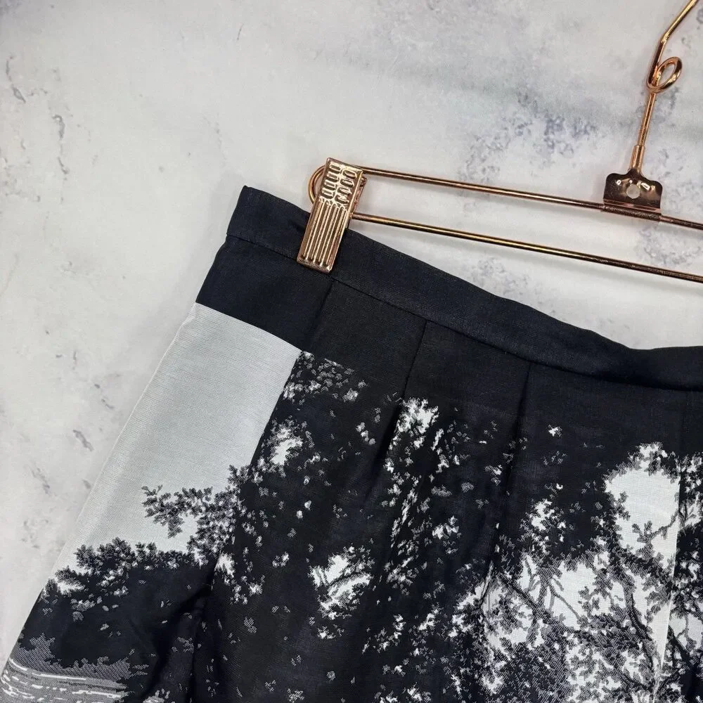 VTG Agnès B. Y2k Mini Skirt 38 6 France Scenic Nature Print Grayscale Blk White - Picture 9 of 15